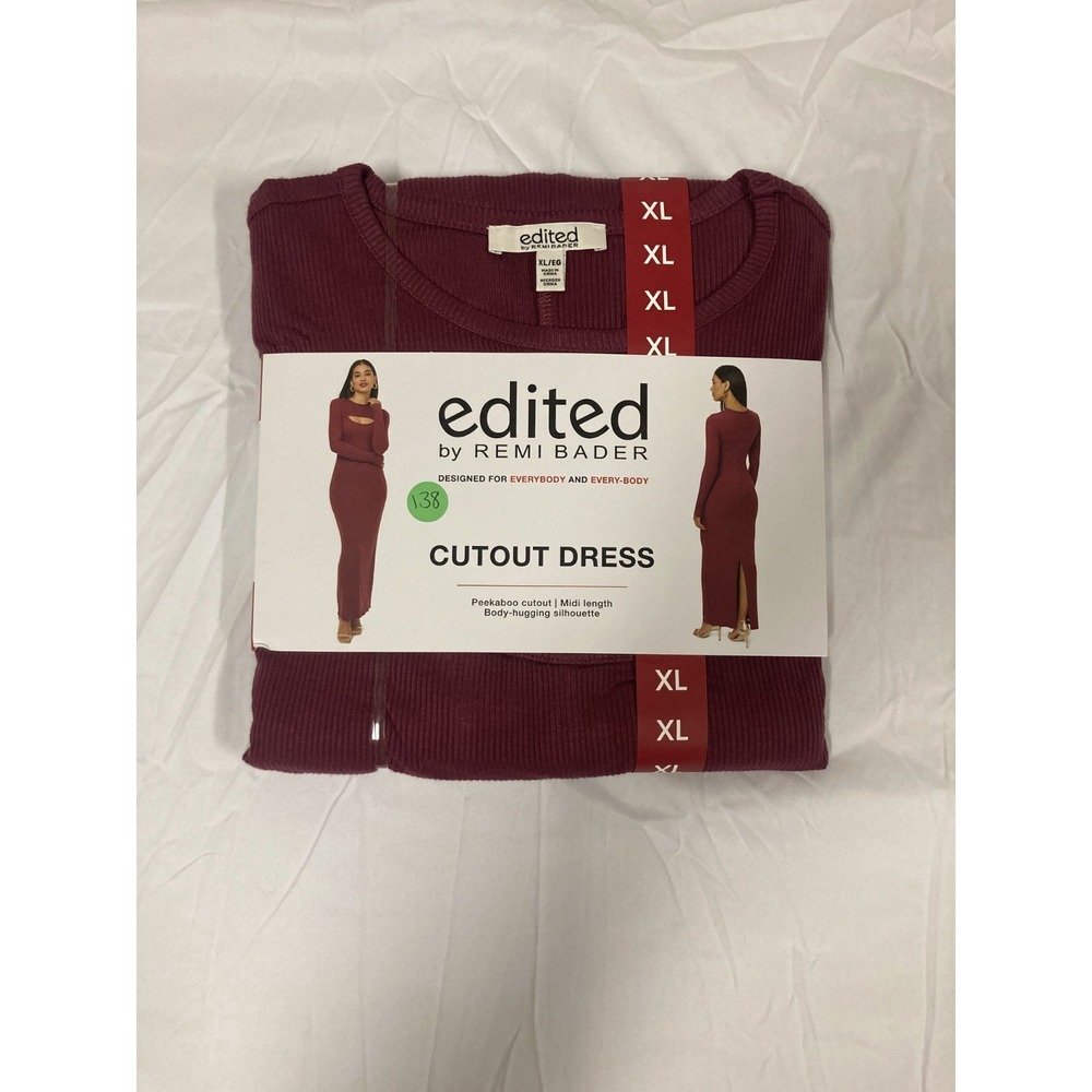 Edited by Remi Bader Cutout Midi Bodycon Dress Women's XL Burgundy‎ NWT